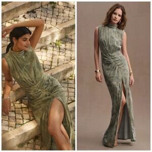 NWT Ronny Kobo Anthropologie Billie High Neck Ruched Velvet Floral Maxi Gown